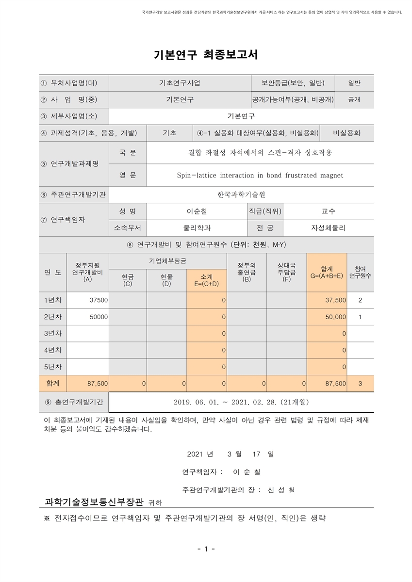 결합 좌절성 자석에서의 스핀-격자 상호작용 [전자자료]
